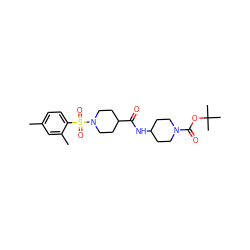 Cc1ccc(S(=O)(=O)N2CCC(C(=O)NC3CCN(C(=O)OC(C)(C)C)CC3)CC2)c(C)c1 ZINC000095594015