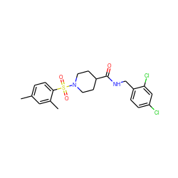 Cc1ccc(S(=O)(=O)N2CCC(C(=O)NCc3ccc(Cl)cc3Cl)CC2)c(C)c1 ZINC000015617738