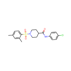 Cc1ccc(S(=O)(=O)N2CCC(C(=O)Nc3ccc(Cl)cc3)CC2)c(C)c1 ZINC000014429317
