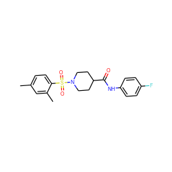 Cc1ccc(S(=O)(=O)N2CCC(C(=O)Nc3ccc(F)cc3)CC2)c(C)c1 ZINC000012349438