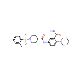 Cc1ccc(S(=O)(=O)N2CCC(C(=O)Nc3ccc(N4CCCCC4)c(C(N)=O)c3)CC2)c(C)c1 ZINC000095595602