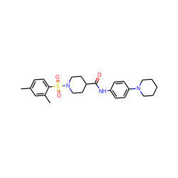 Cc1ccc(S(=O)(=O)N2CCC(C(=O)Nc3ccc(N4CCCCC4)cc3)CC2)c(C)c1 ZINC000015526145