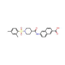 Cc1ccc(S(=O)(=O)N2CCC(C(=O)Nc3ccc4cc(C(=O)O)ccc4c3)CC2)c(C)c1 ZINC000095594175