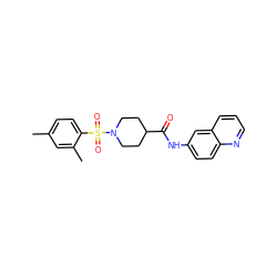 Cc1ccc(S(=O)(=O)N2CCC(C(=O)Nc3ccc4ncccc4c3)CC2)c(C)c1 ZINC000060788494