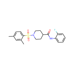 Cc1ccc(S(=O)(=O)N2CCC(C(=O)Nc3ccccc3F)CC2)c(C)c1 ZINC000014494026