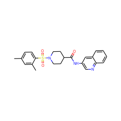Cc1ccc(S(=O)(=O)N2CCC(C(=O)Nc3cnc4ccccc4c3)CC2)c(C)c1 ZINC000023353405