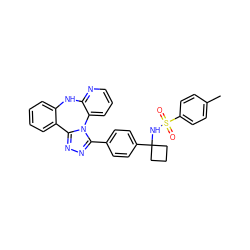 Cc1ccc(S(=O)(=O)NC2(c3ccc(-c4nnc5n4-c4cccnc4Nc4ccccc4-5)cc3)CCC2)cc1 ZINC000096174133