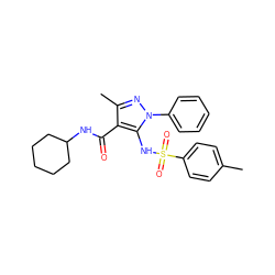 Cc1ccc(S(=O)(=O)Nc2c(C(=O)NC3CCCCC3)c(C)nn2-c2ccccc2)cc1 ZINC000073388573