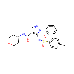 Cc1ccc(S(=O)(=O)Nc2c(C(=O)NC3CCOCC3)cnn2-c2ccccc2)cc1 ZINC000073195602