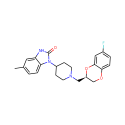 Cc1ccc2c(c1)[nH]c(=O)n2C1CCN(C[C@@H]2COc3ccc(F)cc3O2)CC1 ZINC000027887785