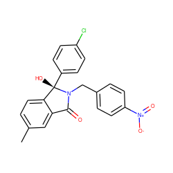 Cc1ccc2c(c1)C(=O)N(Cc1ccc([N+](=O)[O-])cc1)[C@@]2(O)c1ccc(Cl)cc1 ZINC000142715309