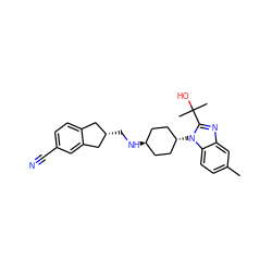 Cc1ccc2c(c1)nc(C(C)(C)O)n2[C@H]1CC[C@H](NC[C@H]2Cc3ccc(C#N)cc3C2)CC1 ZINC000103143682