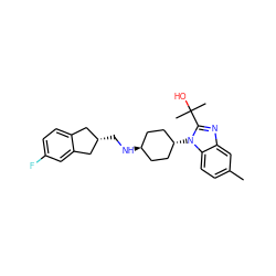 Cc1ccc2c(c1)nc(C(C)(C)O)n2[C@H]1CC[C@H](NC[C@H]2Cc3ccc(F)cc3C2)CC1 ZINC000103143675
