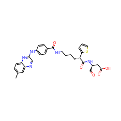Cc1ccc2nc(Nc3ccc(C(=O)NCCCC[C@@H](C(=O)N[C@H](C=O)CC(=O)O)c4cccs4)cc3)cnc2c1 ZINC000028569260