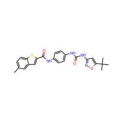 Cc1ccc2sc(C(=O)Nc3ccc(NC(=O)Nc4cc(C(C)(C)C)on4)cc3)cc2c1 ZINC000049785745