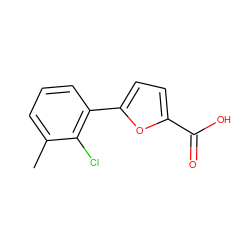 Cc1cccc(-c2ccc(C(=O)O)o2)c1Cl ZINC000000457067