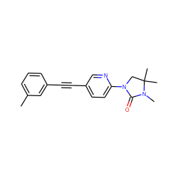 Cc1cccc(C#Cc2ccc(N3CC(C)(C)N(C)C3=O)nc2)c1 ZINC000144356922