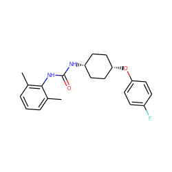 Cc1cccc(C)c1NC(=O)N[C@H]1CC[C@@H](Oc2ccc(F)cc2)CC1 ZINC000253684614