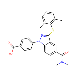 Cc1cccc(C)c1Sc1nn(-c2ccc(C(=O)O)cc2)c2ccc(C(=O)N(C)C)cc12 ZINC001772635432