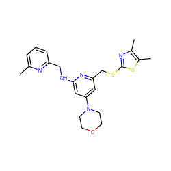 Cc1cccc(CNc2cc(N3CCOCC3)cc(CSc3nc(C)c(C)s3)n2)n1 ZINC000045245330