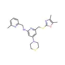 Cc1cccc(CNc2cc(N3CCSCC3)cc(CSc3nc(C)c(C)o3)n2)n1 ZINC000045325018