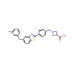 Cc1cccc(Cc2ccc3sc(-c4ccc(CN5CC(C(=O)O)C5)cc4F)nc3c2)c1 ZINC000066098221
