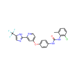 Cc1cccc(Cl)c1NC(=O)Nc1ccc(Oc2ccnc(-c3ncc(C(F)(F)F)[nH]3)c2)cc1 ZINC000084653637