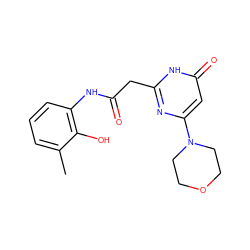 Cc1cccc(NC(=O)Cc2nc(N3CCOCC3)cc(=O)[nH]2)c1O ZINC000115069411