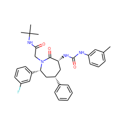 Cc1cccc(NC(=O)N[C@@H]2C[C@H](c3ccccc3)C[C@H](c3cccc(F)c3)N(CC(=O)NC(C)(C)C)C2=O)c1 ZINC000026729587