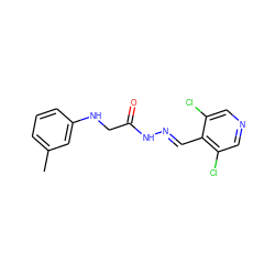 Cc1cccc(NCC(=O)N/N=C/c2c(Cl)cncc2Cl)c1 ZINC000201289983