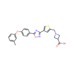Cc1cccc(Oc2ccc(-c3nc(-c4csc(CN5CC(C(=O)O)C5)c4)no3)cc2)c1 ZINC000073278285