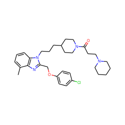 Cc1cccc2c1nc(COc1ccc(Cl)cc1)n2CCCC1CCN(C(=O)CCN2CCCCC2)CC1 ZINC000027546561