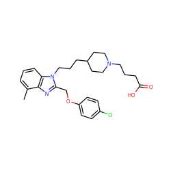 Cc1cccc2c1nc(COc1ccc(Cl)cc1)n2CCCC1CCN(CCCC(=O)O)CC1 ZINC000027548435