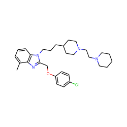 Cc1cccc2c1nc(COc1ccc(Cl)cc1)n2CCCC1CCN(CCN2CCCCC2)CC1 ZINC000027549097