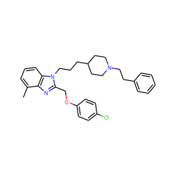 Cc1cccc2c1nc(COc1ccc(Cl)cc1)n2CCCC1CCN(CCc2ccccc2)CC1 ZINC000027527292