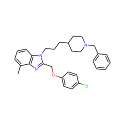 Cc1cccc2c1nc(COc1ccc(Cl)cc1)n2CCCC1CCN(Cc2ccccc2)CC1 ZINC000027527012