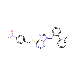 Cc1ccccc1-c1ccccc1Cn1cnc2c(SCc3ccc([N+](=O)[O-])cc3)ncnc21 ZINC000013584474