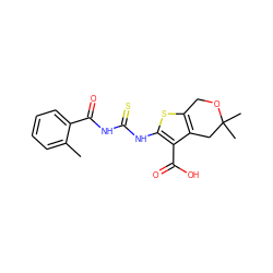 Cc1ccccc1C(=O)NC(=S)Nc1sc2c(c1C(=O)O)CC(C)(C)OC2 ZINC000199133044
