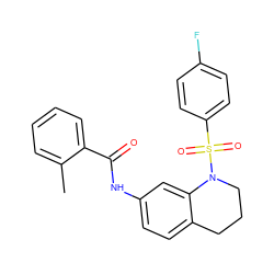 Cc1ccccc1C(=O)Nc1ccc2c(c1)N(S(=O)(=O)c1ccc(F)cc1)CCC2 ZINC000009569431