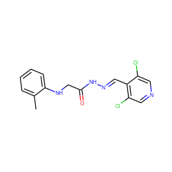 Cc1ccccc1NCC(=O)N/N=C/c1c(Cl)cncc1Cl ZINC000201288612