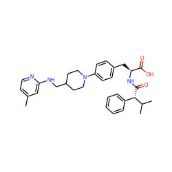 Cc1ccnc(NCC2CCN(c3ccc(C[C@H](NC(=O)[C@@H](c4ccccc4)C(C)C)C(=O)O)cc3)CC2)c1 ZINC000165836956