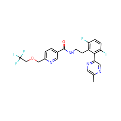 Cc1cnc(-c2c(F)ccc(F)c2CCNC(=O)c2ccc(COCC(F)(F)F)nc2)cn1 ZINC000095563897