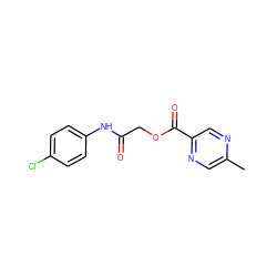 Cc1cnc(C(=O)OCC(=O)Nc2ccc(Cl)cc2)cn1 ZINC000003218087