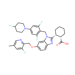 Cc1cnc(COc2ccc3nc([C@@H]4CCCC[C@@H]4C(=O)O)n(Cc4c(F)cc(N5CCC(F)CC5)cc4F)c3c2)c(F)c1 ZINC000226012644