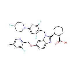 Cc1cnc(COc2ccc3nc([C@H]4CCCC[C@H]4C(=O)O)n(Cc4c(F)cc(N5CCC(F)CC5)cc4F)c3c2)c(F)c1 ZINC000226012683