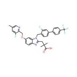 Cc1cnc(COc2ccc3nc(CC(C)(C)C(=O)O)n(Cc4ccc(-c5ccc(C(F)(F)F)cc5)cc4F)c3c2)c(F)c1 ZINC000218176534