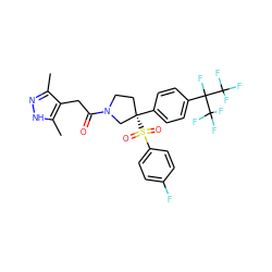 Cc1n[nH]c(C)c1CC(=O)N1CC[C@](c2ccc(C(F)(C(F)(F)F)C(F)(F)F)cc2)(S(=O)(=O)c2ccc(F)cc2)C1 ZINC001772610100