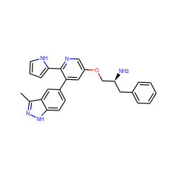 Cc1n[nH]c2ccc(-c3cc(OC[C@@H](N)Cc4ccccc4)cnc3-c3ccc[nH]3)cc12 ZINC000035933620