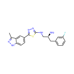 Cc1n[nH]c2ccc(-c3nnc(NC[C@@H](N)Cc4cccc(F)c4)s3)cc12 ZINC000035859398
