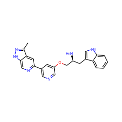 Cc1n[nH]c2cnc(-c3cncc(OC[C@@H](N)Cc4c[nH]c5ccccc45)c3)cc12 ZINC000014961592